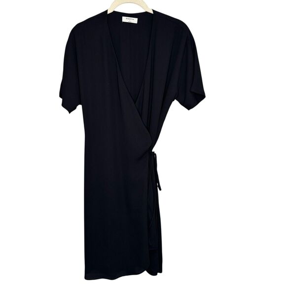 Babaton Wallace Wrap Dress Womens Small Black Short Sleeve V Neck Tie Waist - Picture 4 of 11